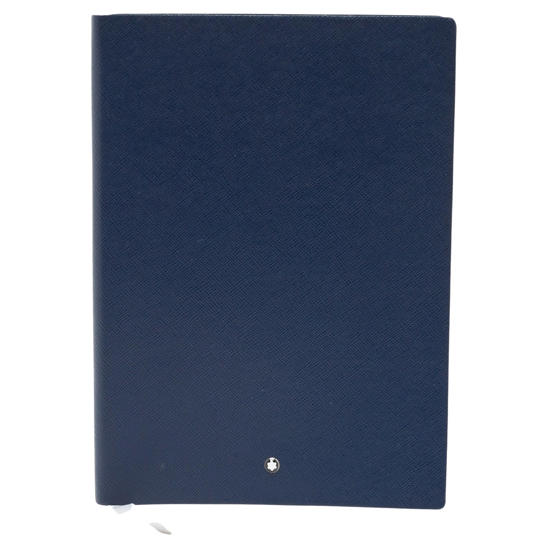 Montblanc Navy Blue Leather Fine Stationery Notebook For Sale