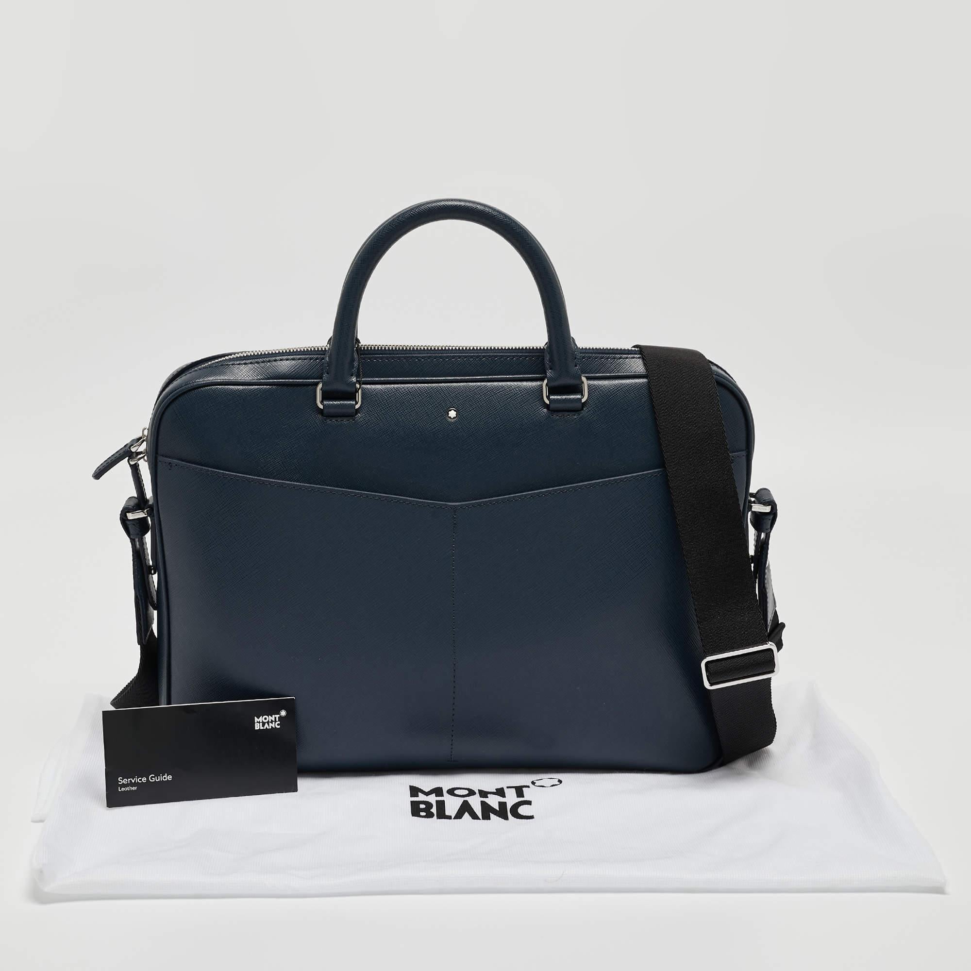 Montblanc Navy Blue Leather Sartorial Ultra Slim Document Case Bag 8