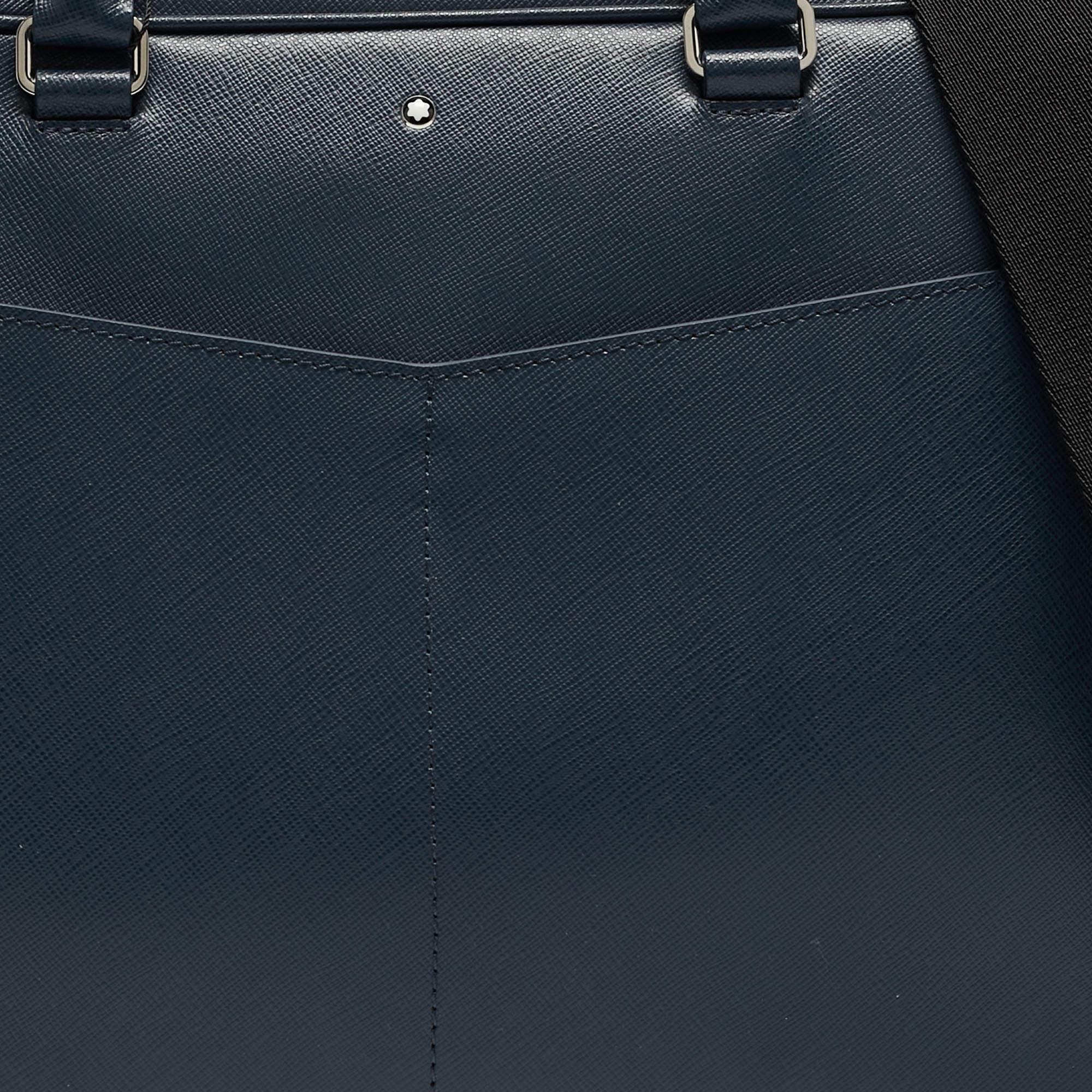 Montblanc Navy Blue Leather Sartorial Ultra Slim Document Case Bag 1