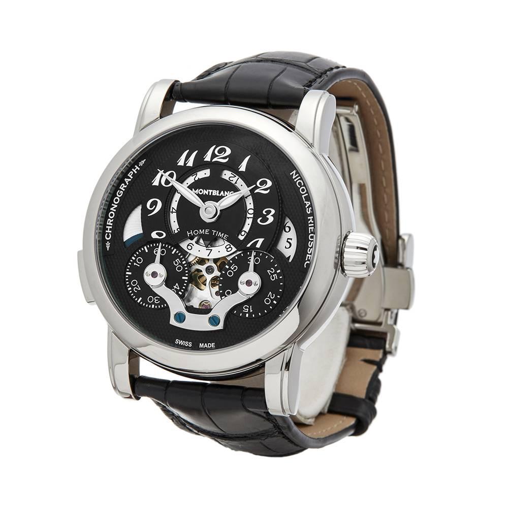 Ref: W4555
Manufacturer: Montblanc
Model: Nicolas Rieussec
Model Ref: 107070
Age: Circa 2017
Gender: Men's
Box and Papers: Box, Manuals & Guarantee
Dial: Black Arabic
Glass: Sapphire Crystal
Movement: Automatic
Water Resistance: To Manufacturers
