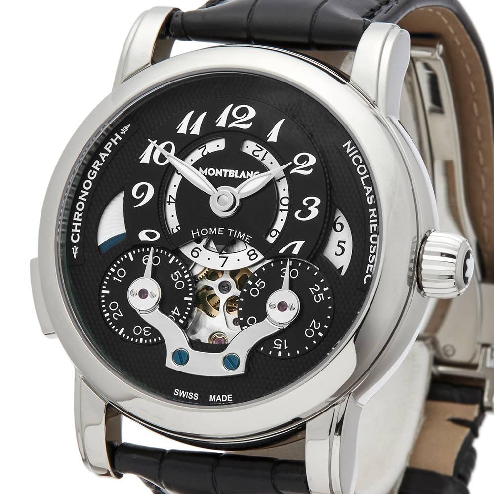 Montblanc Nicolas Rieussec Home Time Stainless Steel Men’s 107070 In Excellent Condition In Bishop's Stortford, Hertfordshire