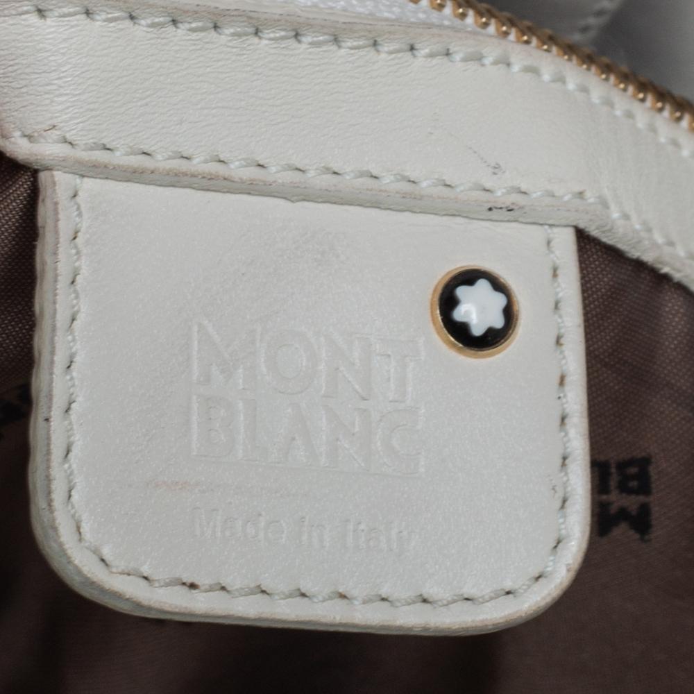 Montblanc Off White Nylon and Leather Starisma Dalila Drawstring Hobo In Fair Condition For Sale In Dubai, Al Qouz 2