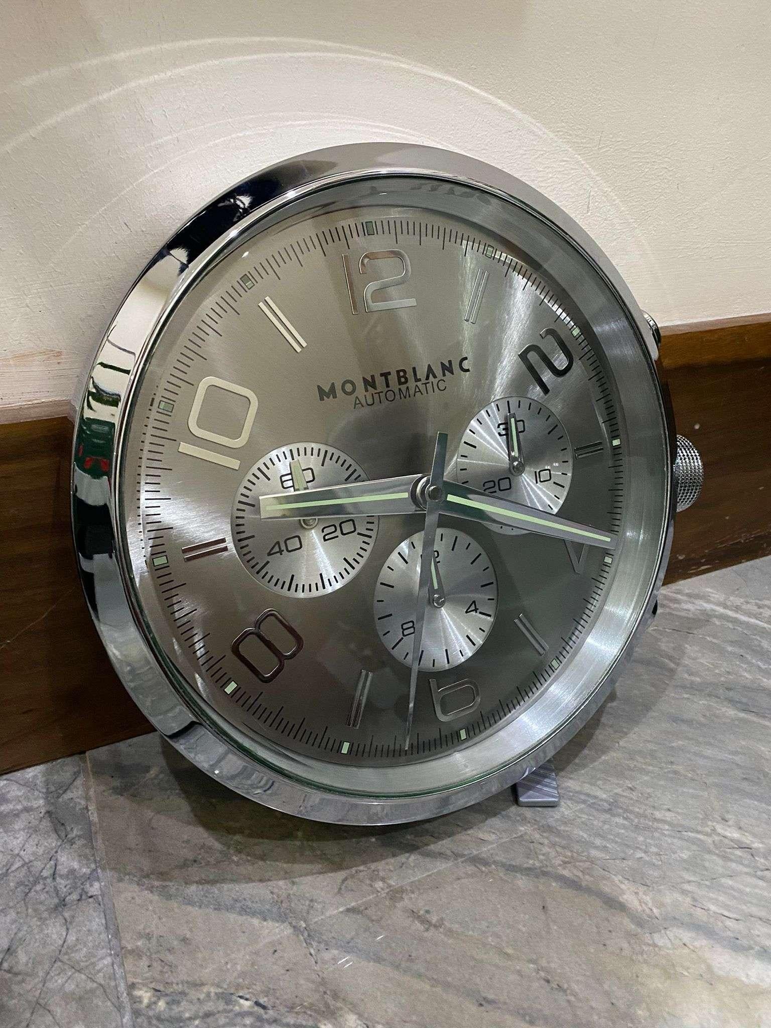 20th Century Montblanc Officially Certified Silver Chrome Wall Clock