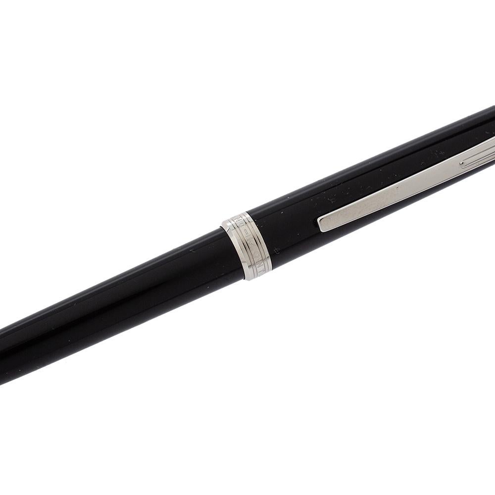 Montblanc's ballpoint pen exhibits a minimal design that will provide you with a smooth writing experience. Made from precious resin, the pen features platinum-coated metal, is filled with black ink, and carries the signature logo on the top. Add