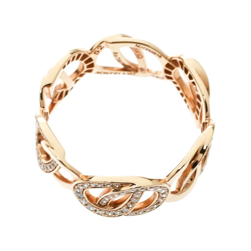 Women's Montblanc Princese Grace de Monaco Petal Diamond 18k Rose Gold Band Ring Size 52