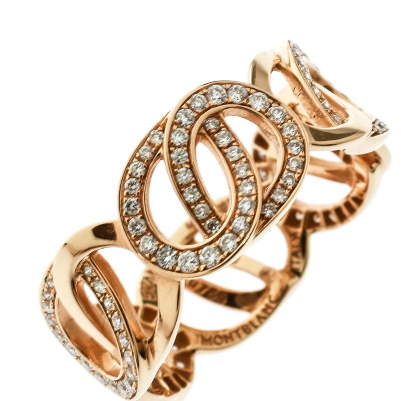 Contemporary Montblanc Princesse Grace de Monaco  Diamond 18k Rose Gold Band Ring Size 52