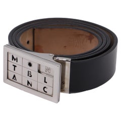 Montblanc Rectangular Logo Buckled Belt in Black Leather