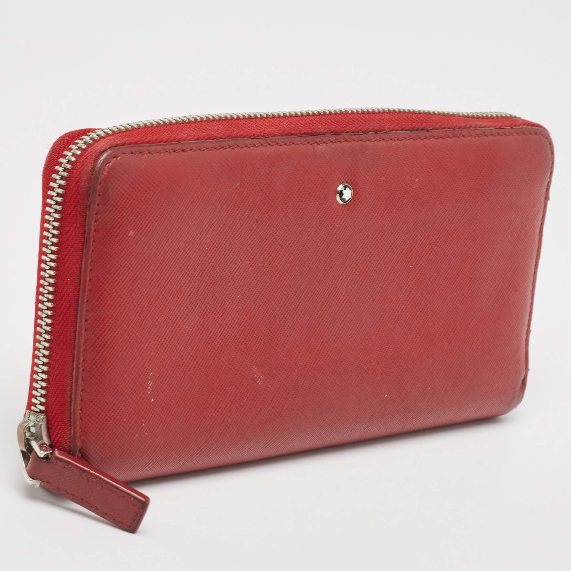 Montblanc Red Leather Meisterstuck Zip Around Wallet For Sale 1