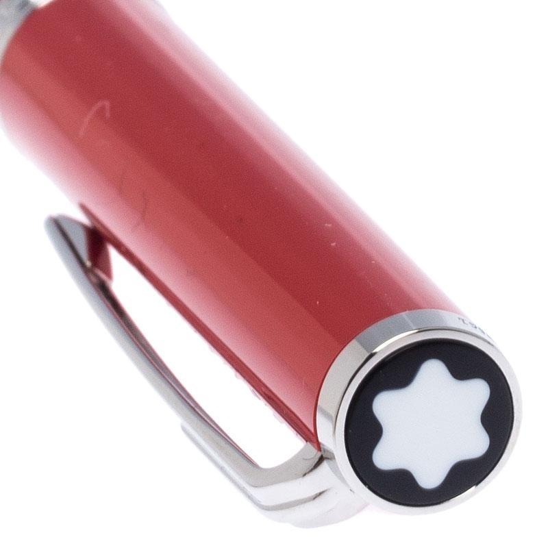 Montblanc Red Resin Platinum Finish Ballpoint Pen In Good Condition In Dubai, Al Qouz 2