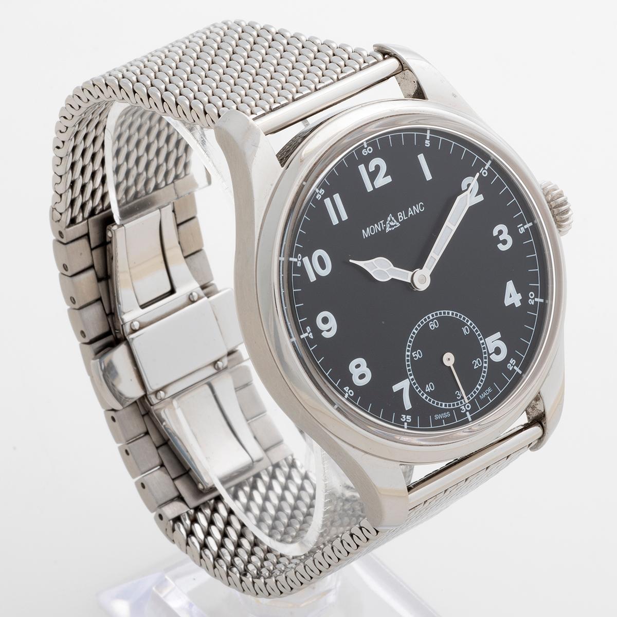 Our extremely attractive Montblanc, reference 1858 / 7333, features a manually wound cal MB2303 movement with 44mm stainless steel case and mesh bracelet. Presented in outstanding condition with only light signs of use from new, this is an elegant