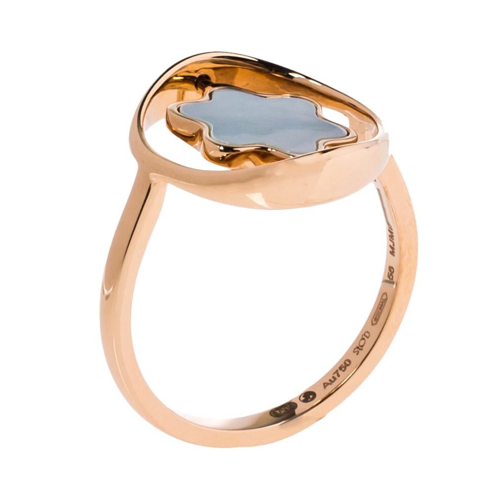 Uncut Montblanc Rotating Emblem Mother of Pearl 18K Rose Gold Ring Size 56