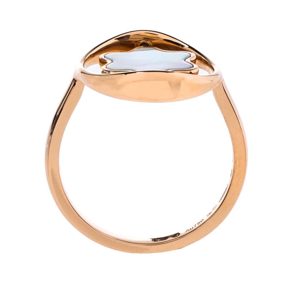 Women's Montblanc Rotating Emblem Mother of Pearl 18K Rose Gold Ring Size 56