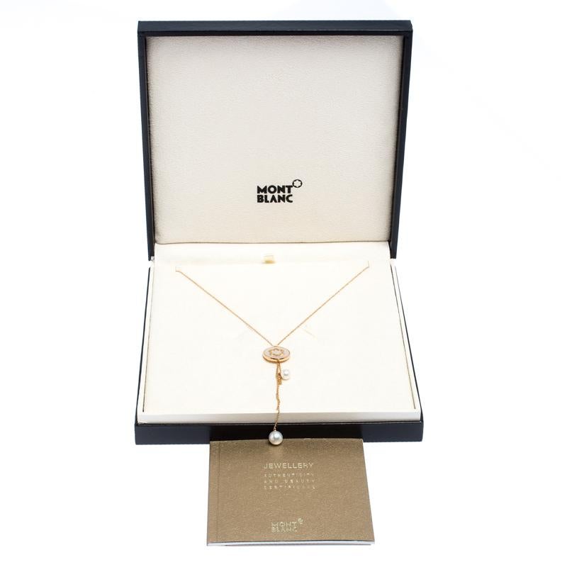 Montblanc Signet Mother of Pearl Diamond 18k Rose Gold Tassel Pendant Necklace In New Condition In Dubai, Al Qouz 2