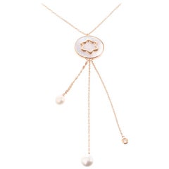 Montblanc Signet Mother of Pearl Diamond 18k Rose Gold Tassel Pendant Necklace