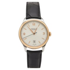 Montblanc Silber 18k Gold Alligator Heritage 112521 Herrenarmbanduhr 38 mm