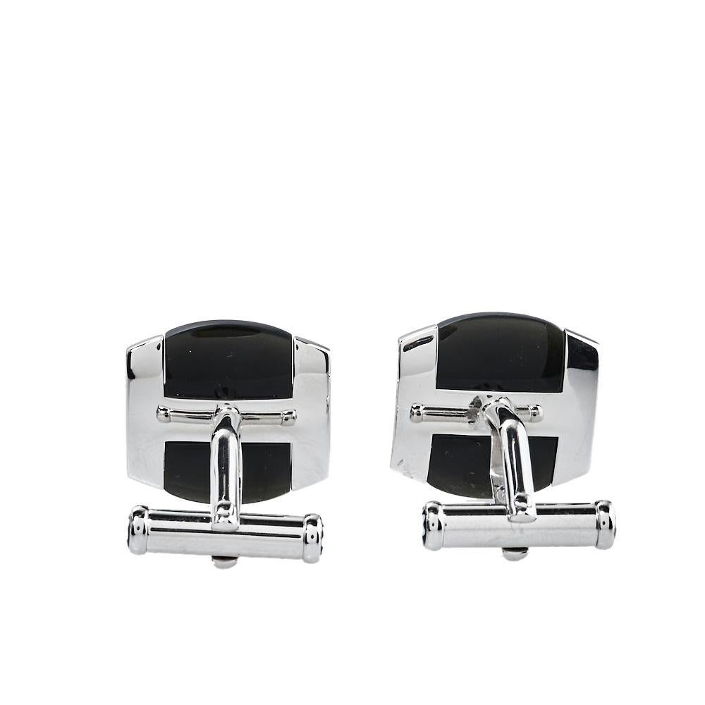 The ideal pick to complement your style are these sleek cufflinks from the house of Montblanc. They are made from silver, cut in an oval shape, and laid with obsidian and brand engravings, lending the set a modern appeal.

Includes:Original Case,