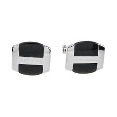 Boutons de manchette Montblanc argent et obsidienne noire ovale