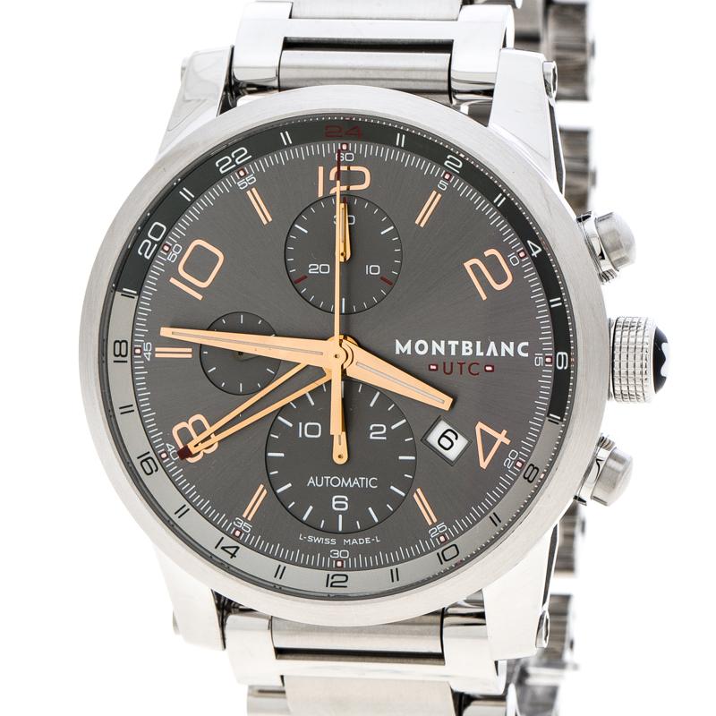 Contemporary Montblanc Silver Grey Stainless Steel UTC Chronograph 7221 Men's Wriswatch 43 mm