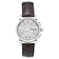 Used Montblanc Silver Stainless Steel Leather Star 7104 Men's Wristwatch 44 mm