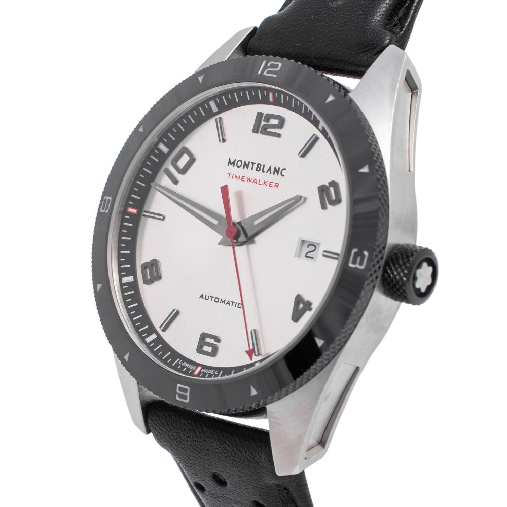 Montblanc Silver Stainless Steel Leather Timewalker 7426 Men's Wristwatch 41 mm In Good Condition In Dubai, Al Qouz 2
