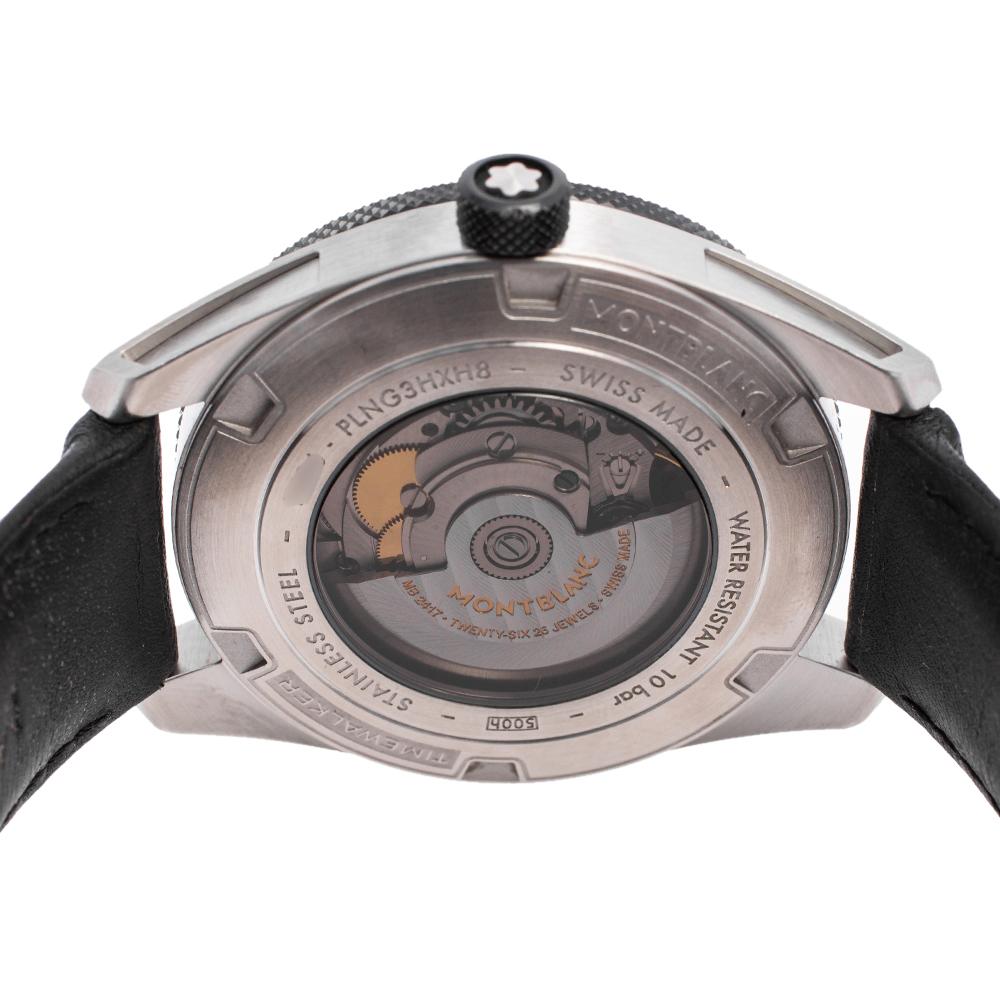 Montblanc Silver Stainless Steel Leather Timewalker 7426 Men's Wristwatch 41 mm 1