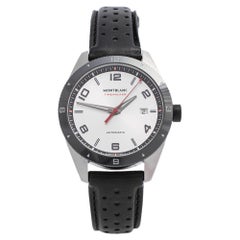 Used Montblanc Silver Stainless Steel Leather Timewalker 7426 Men's Wristwatch 41 mm