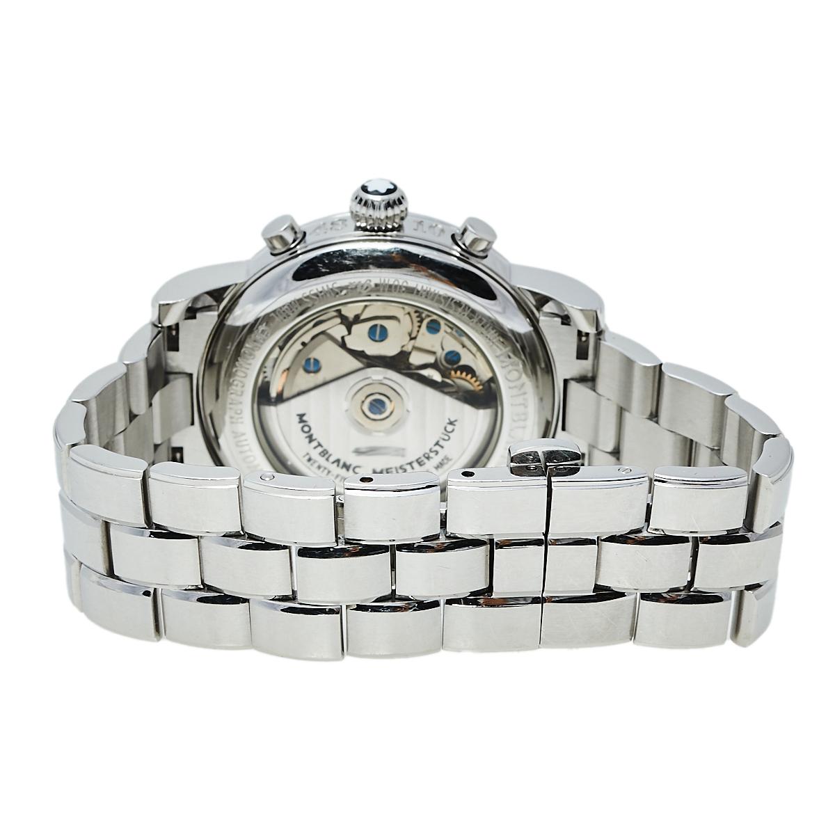 Montblanc Silver Stainless Steel Meisterstuck 7016 Men's Wristwatch 38 mm In Good Condition In Dubai, Al Qouz 2