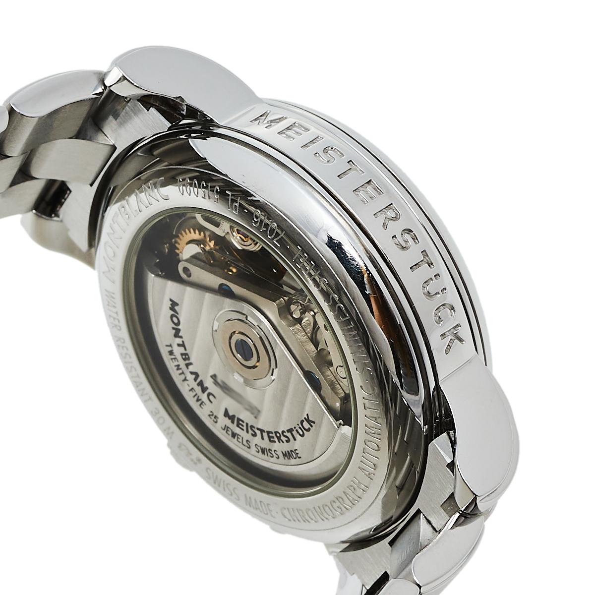 Montblanc Silver Stainless Steel Meisterstuck 7016 Men's Wristwatch 38 mm 2
