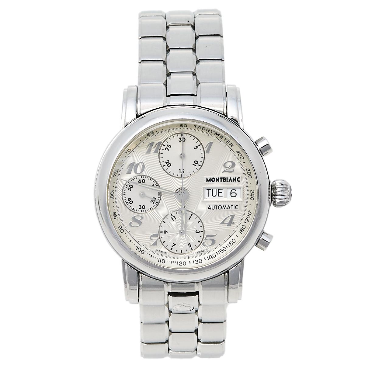 Montblanc Silver Stainless Steel Meisterstuck 7016 Men's Wristwatch 38 mm
