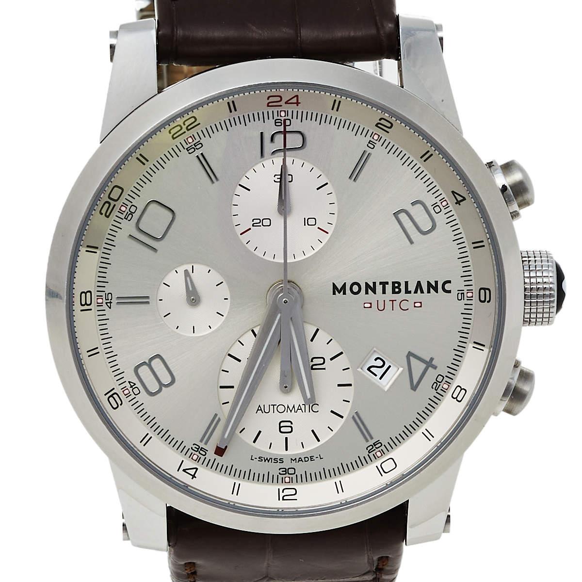 Montblanc Silver Stainless Steel Timewalker Chronograph 7263 Men's Wristwatch 43 2