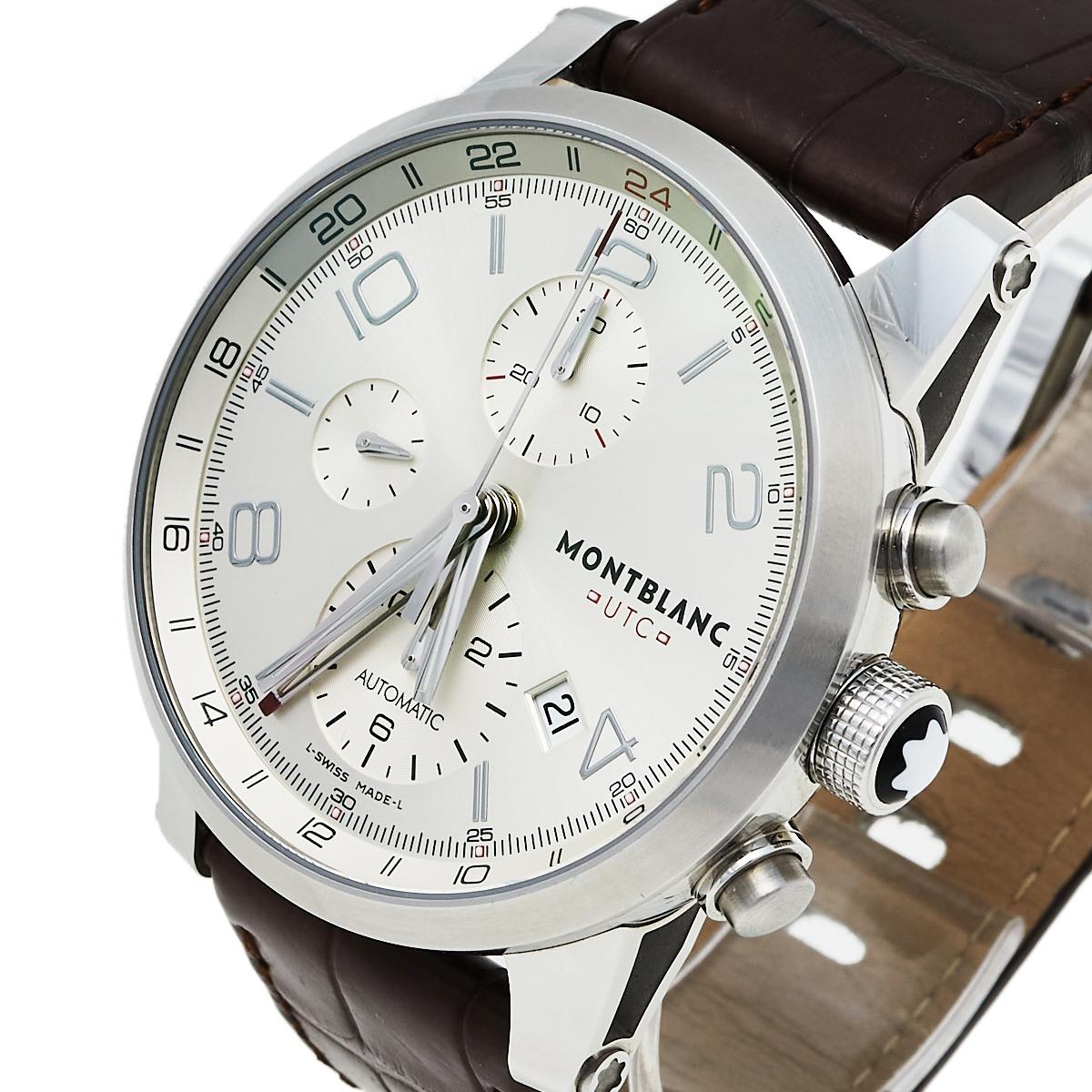 Montblanc Silver Stainless Steel Timewalker Chronograph 7263 Men's Wristwatch 43 In Good Condition In Dubai, Al Qouz 2