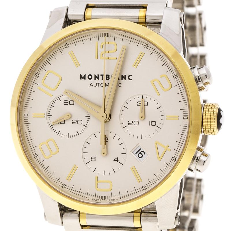 Contemporary Montblanc Silver Stainless Steel & Yellow Gold Timewalker Chronograph Wristwatch