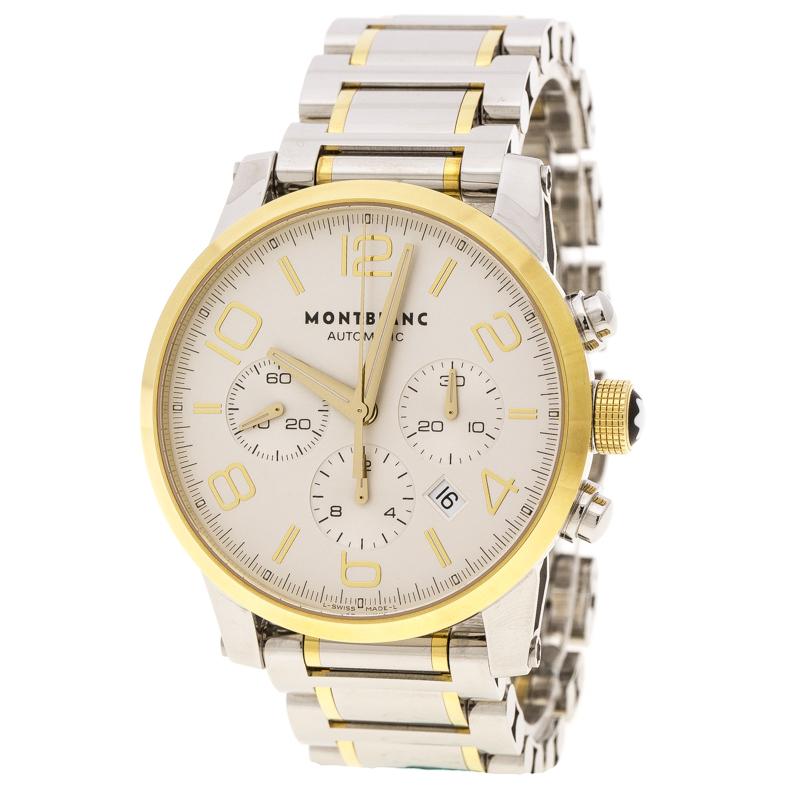 Montblanc Silver Stainless Steel & Yellow Gold Timewalker Chronograph Wristwatch