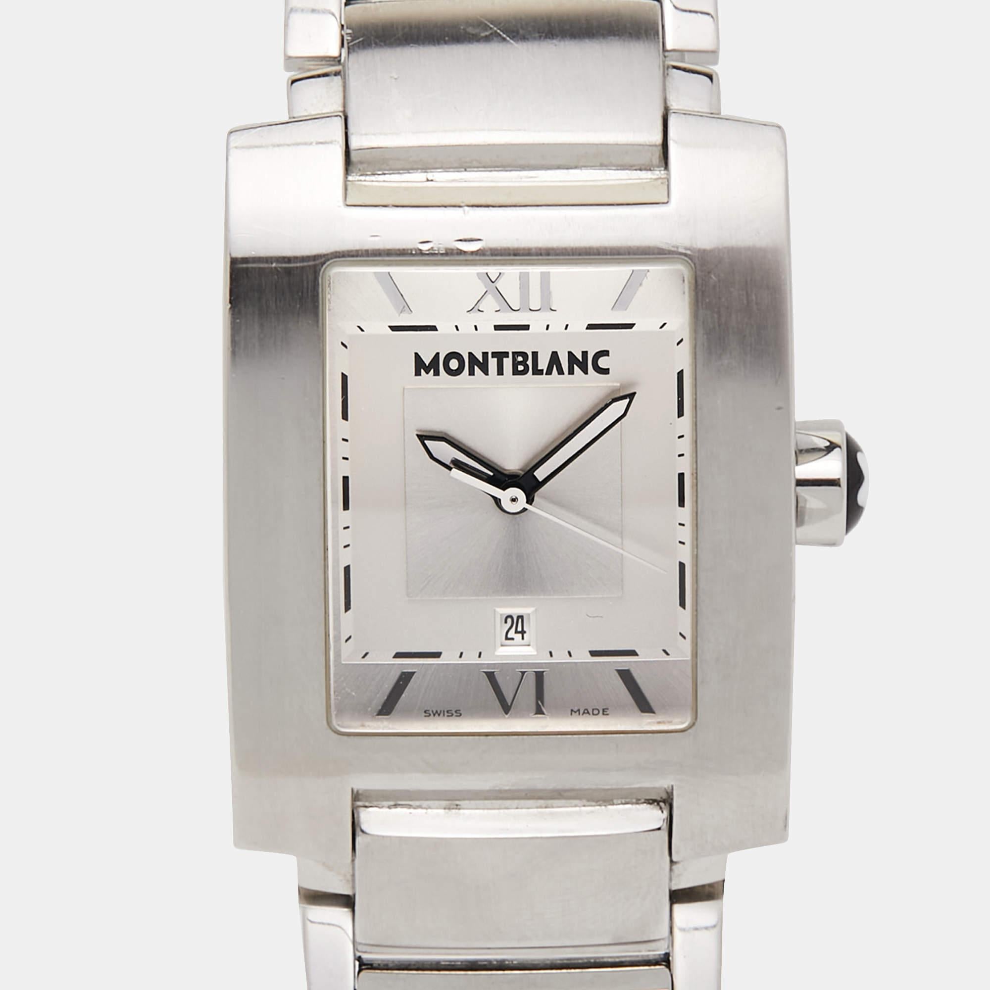 Montblanc Silver Steel Steel Profile 7048 Unisex Wristwatch 29 mm In Fair Condition In Dubai, Al Qouz 2
