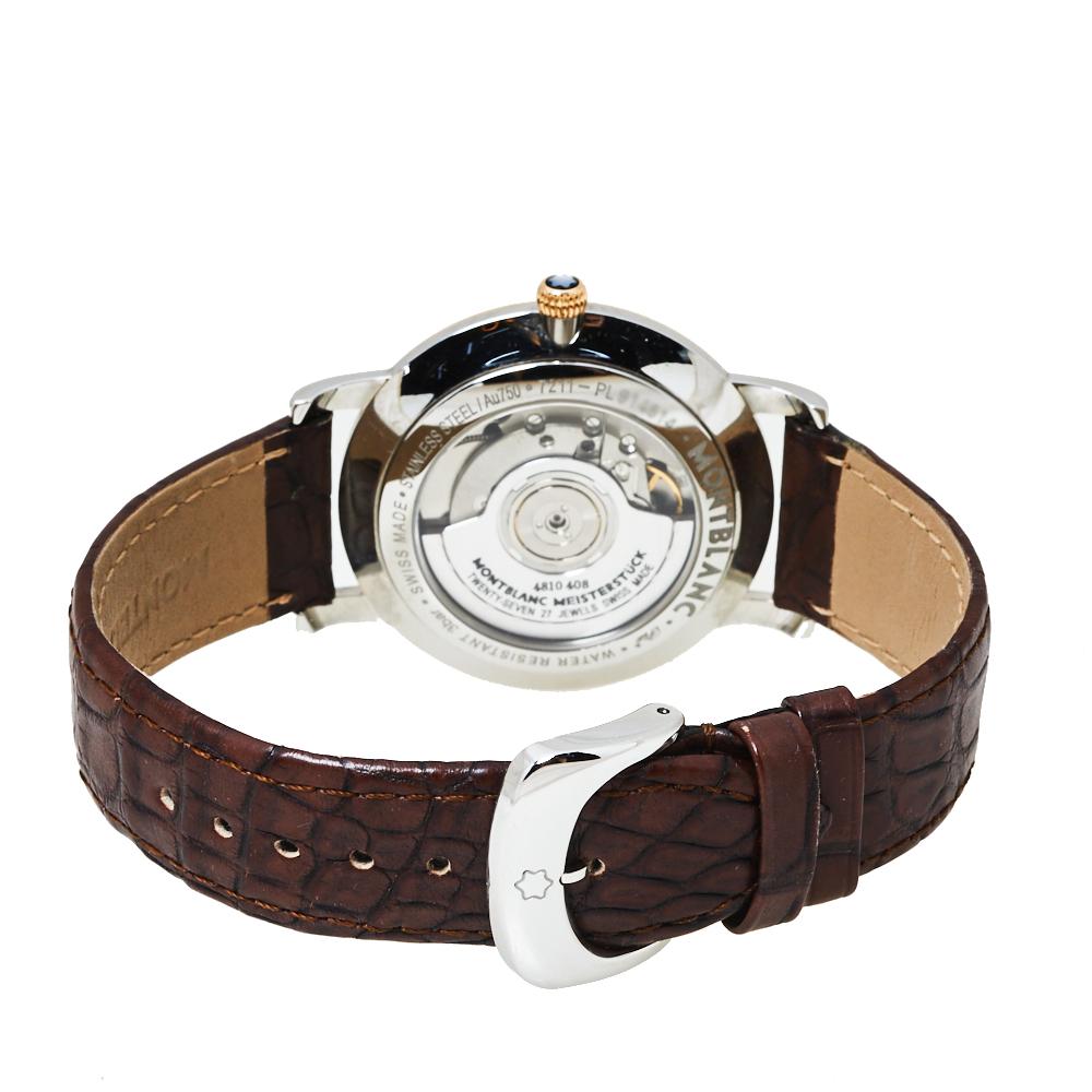 Simplicity is the ultimate sophistication and this Montblanc Star Classique wristwatch embodies just that. Crafted from rose gold and stainless steel, this marvelous watch has a case diameter of 39 mm and flaunts a silver-white dial with two hands,