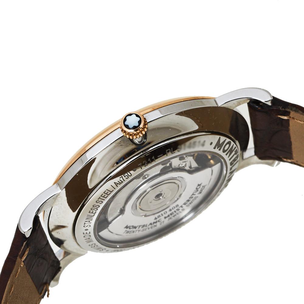 Contemporary Montblanc Silver White 18K Rose Gold Stainless Steel Leather Star Classique Men'