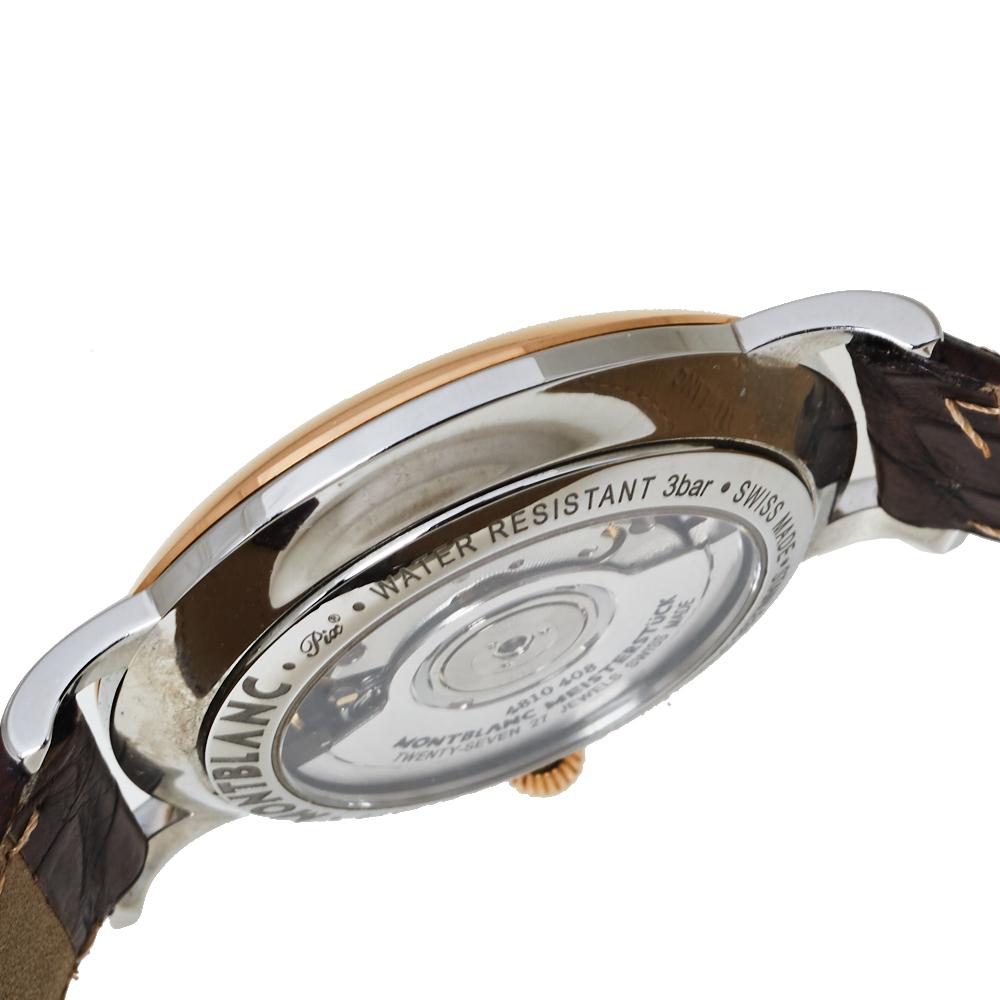 Montblanc Silver White 18K Rose Gold Stainless Steel Leather Star Classique Men' In Good Condition In Dubai, Al Qouz 2