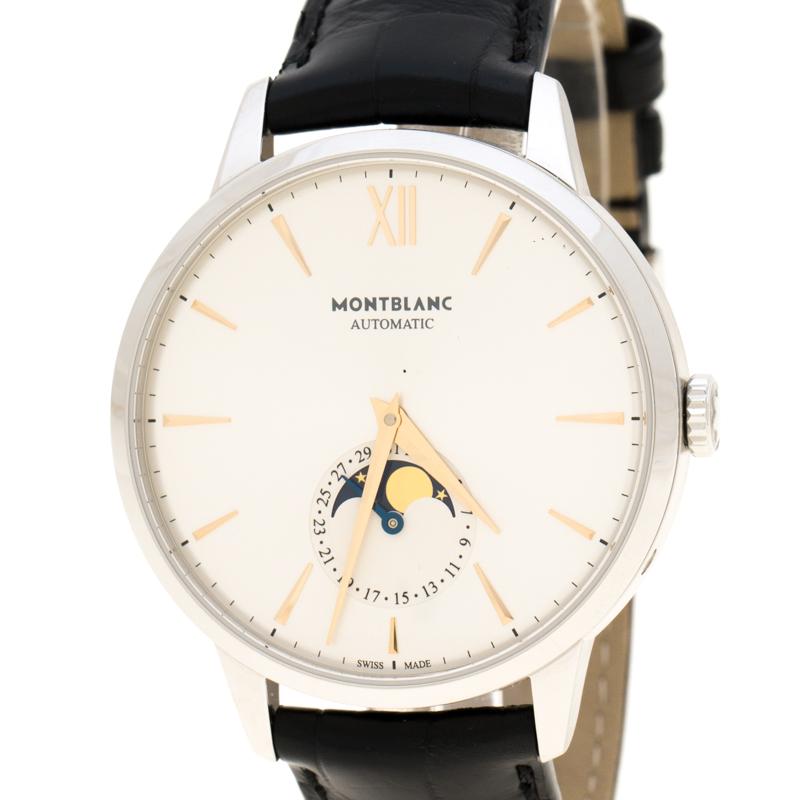 Contemporary Montblanc Silver White Stainless Steel Heritage Spirit 111620 Men's Wristwatch 4