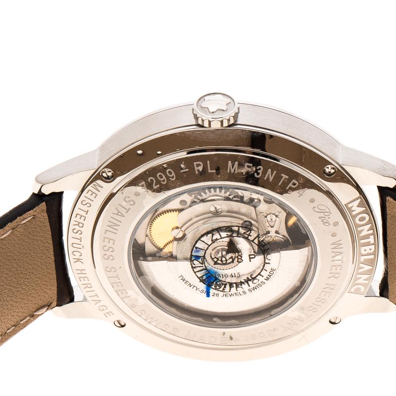 Contemporary Montblanc Silver White Stainless Steel Heritage Spirit 7299 Men's Wristwatch 41 