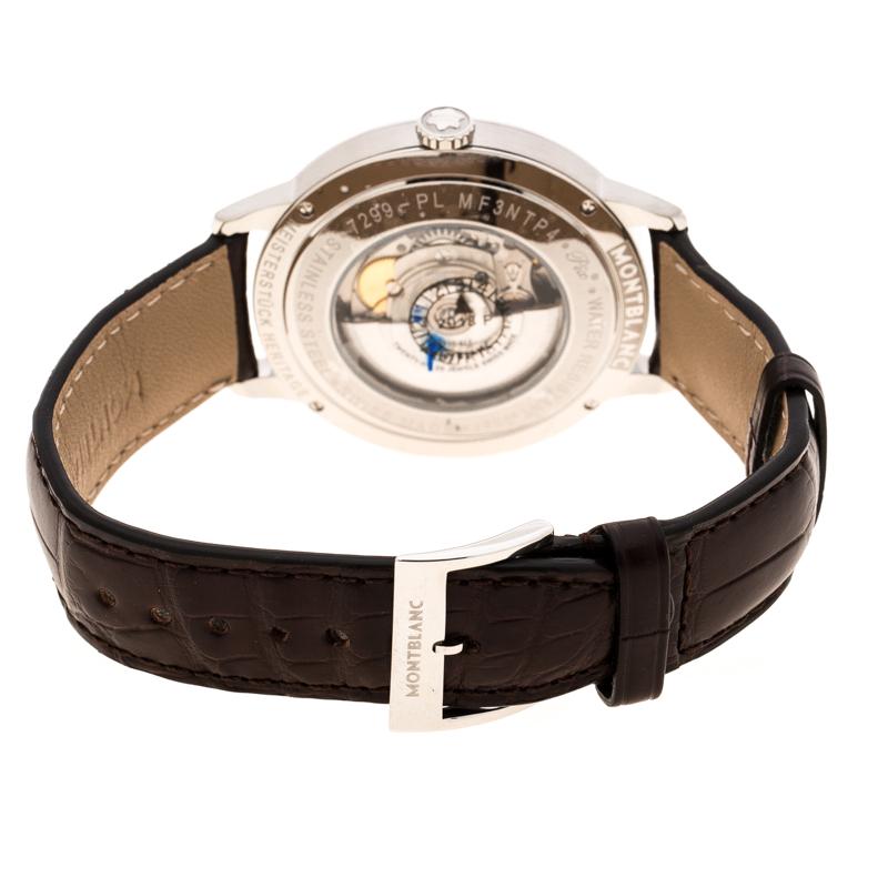 Montblanc Silver White Stainless Steel Heritage Spirit 7299 Men's Wristwatch 41  In New Condition In Dubai, Al Qouz 2