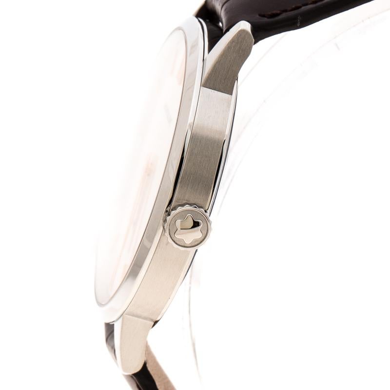Montblanc Silver White Stainless Steel Heritage Spirit 7299 Men's Wristwatch 41 1