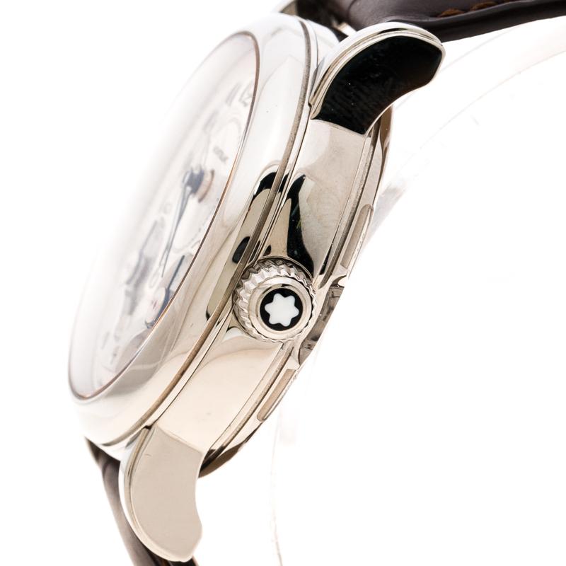 Contemporary Montblanc Silver White Stainless Steel Nicolas Rieussec 7138 Men's Wristwatch 42