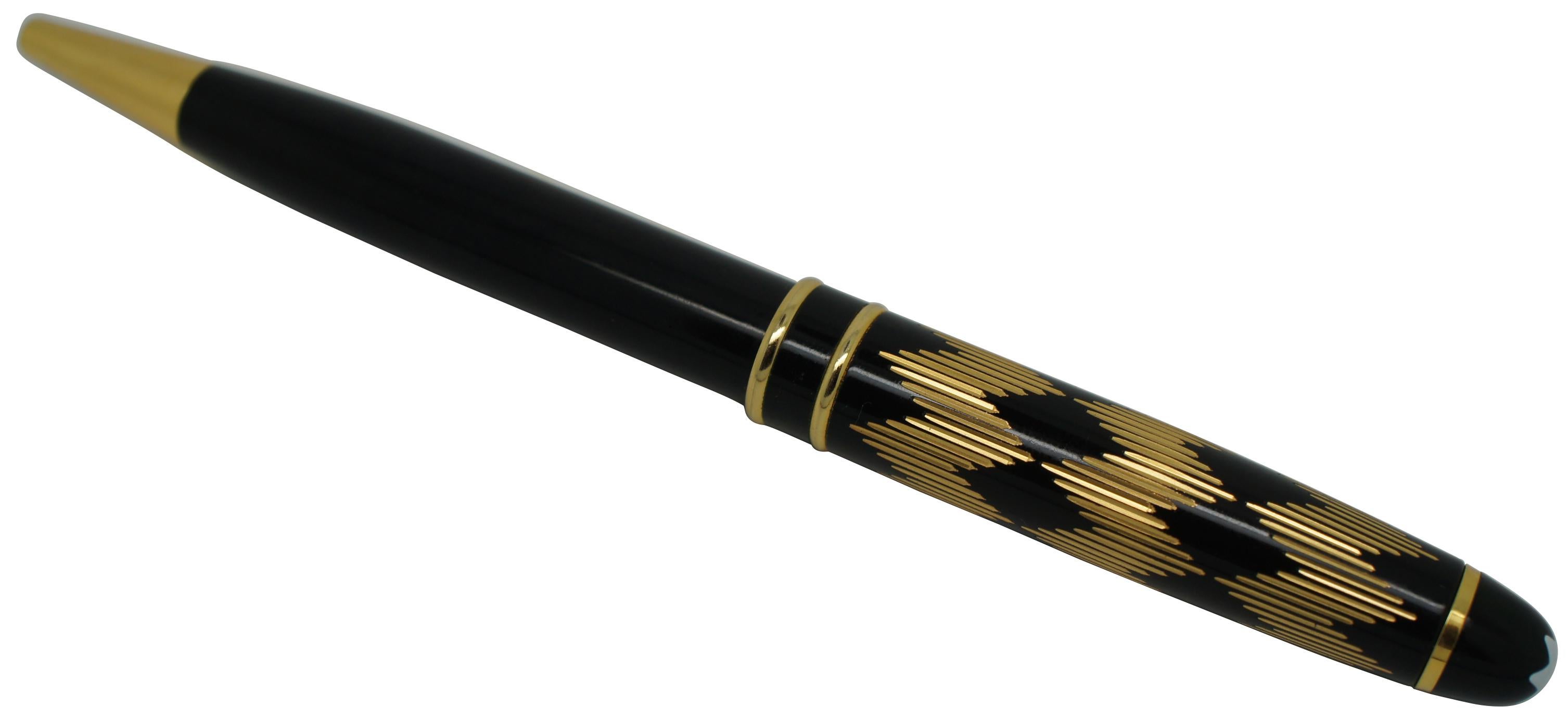 Montblanc Solitaire Gold & Black Geometric Diamond Pattern Ballpoint Pen In Good Condition In Dayton, OH