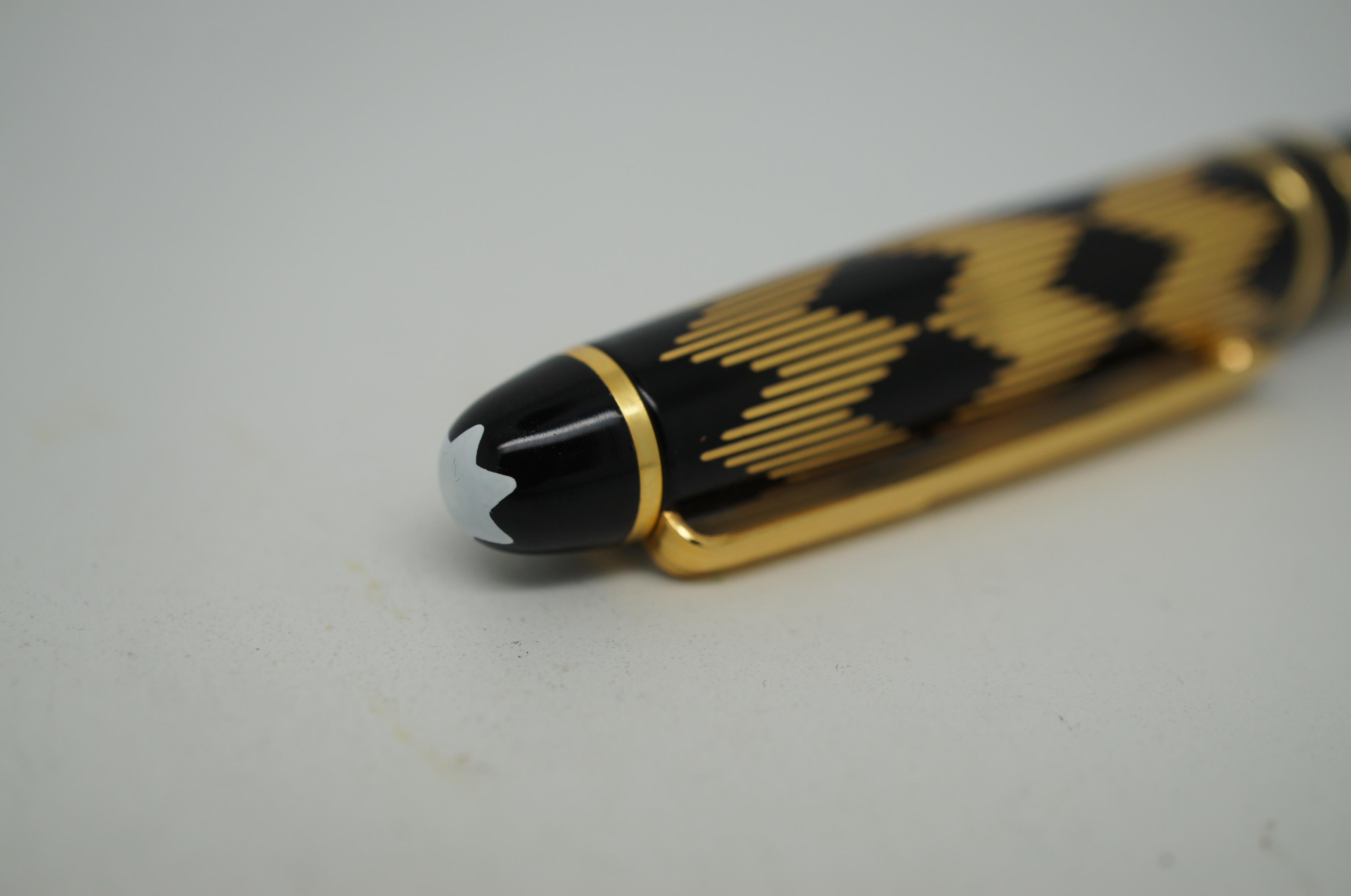 Metal Montblanc Solitaire Gold & Black Geometric Diamond Pattern Ballpoint Pen