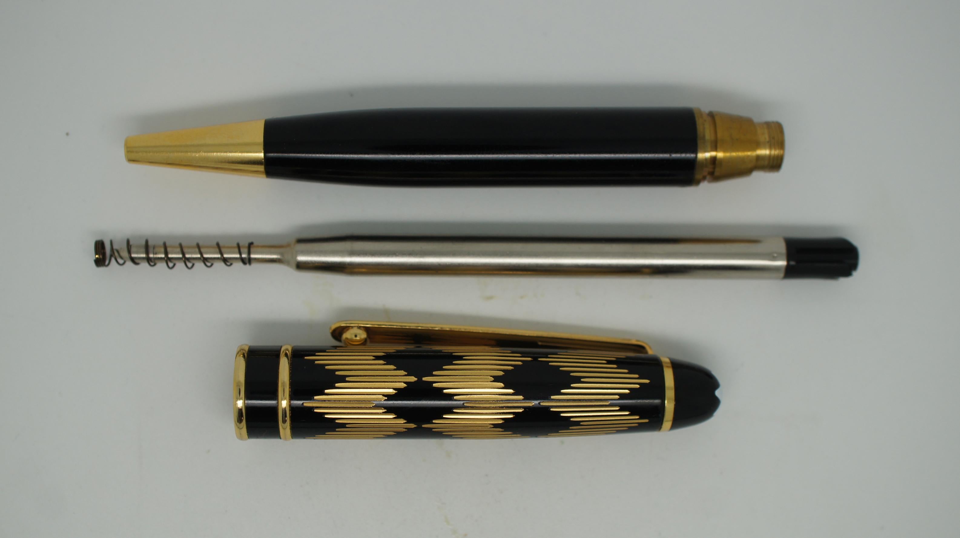 Montblanc Solitaire Gold & Black Geometric Diamond Pattern Ballpoint Pen 2