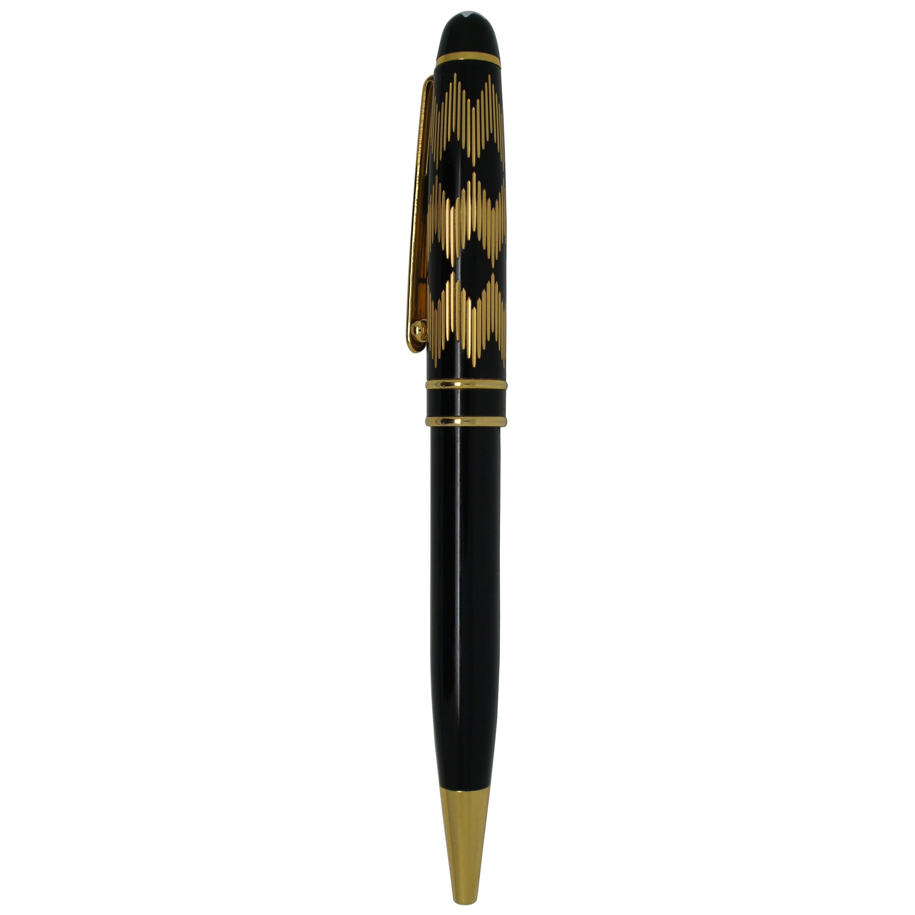 Montblanc Solitaire Gold & Black Geometric Diamond Pattern Ballpoint Pen
