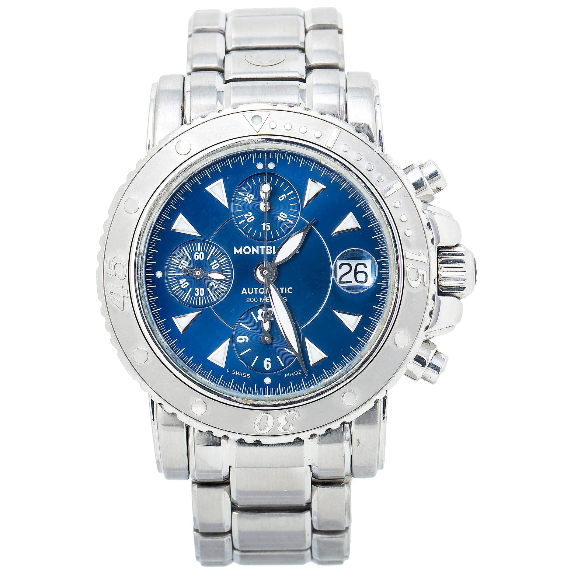 Montblanc Sport 7034 Chronograph Blue Dial SS Automatic For Sale