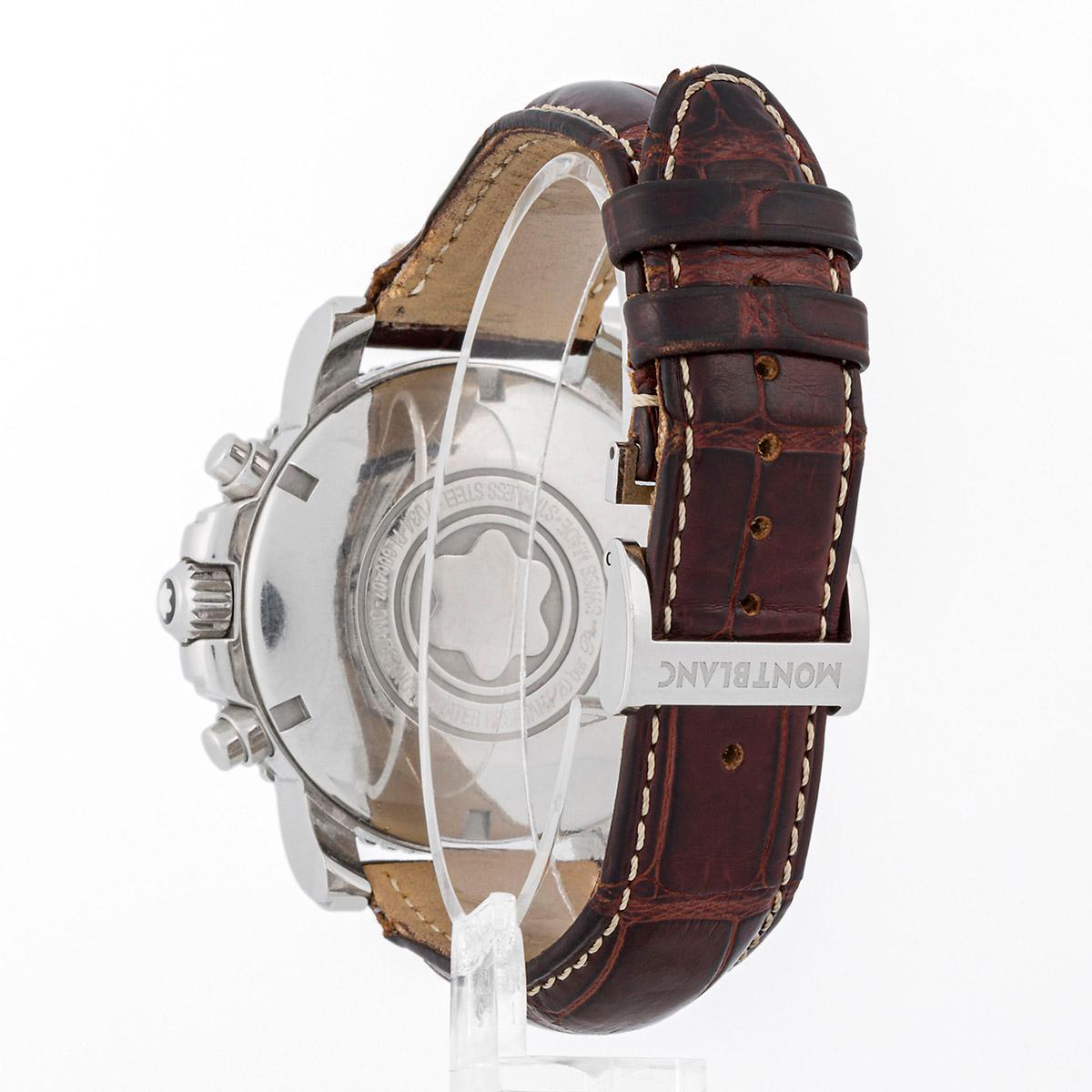 Montblanc Sport Chronograph steel case and leather bracelet in vendita 1