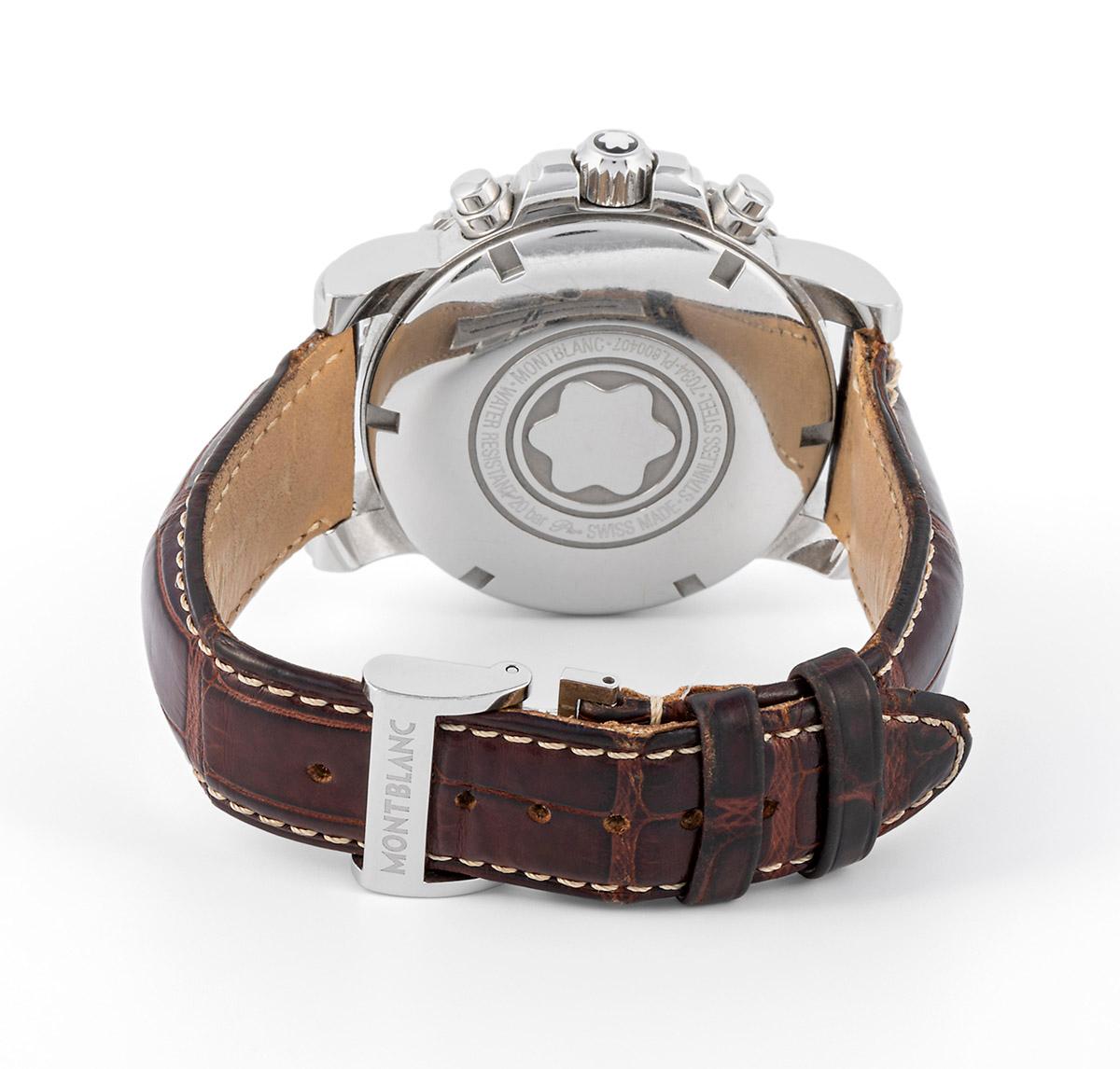 Montblanc Sport Chronograph steel case and leather bracelet in vendita 2