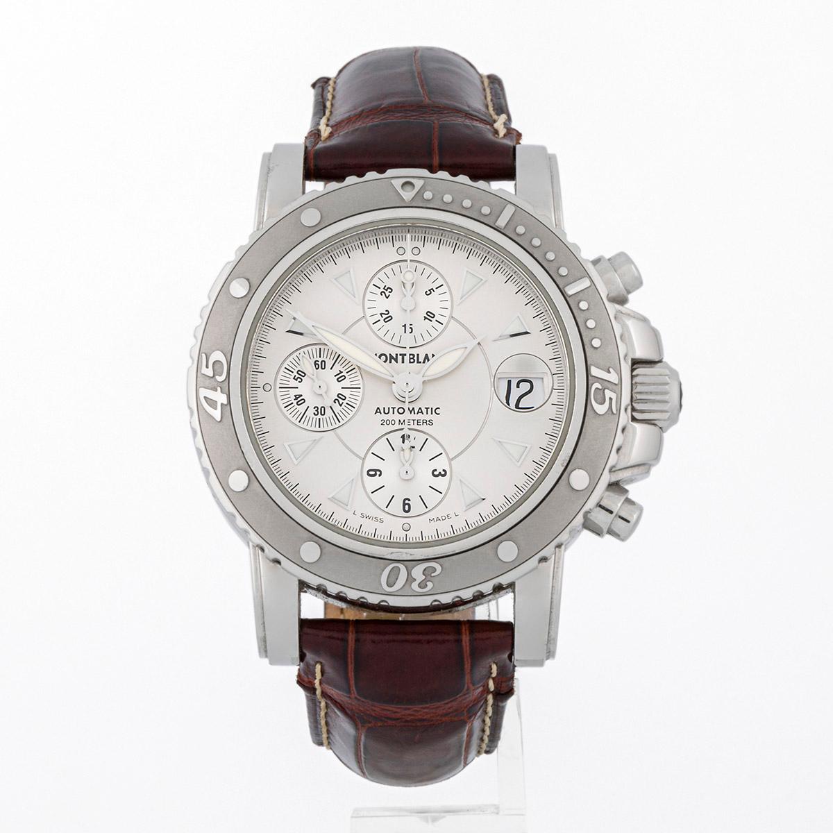 Montblanc Sport Chronograph steel case and leather bracelet in vendita 3